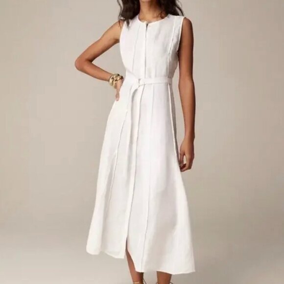 J. Crew Dresses & Skirts - J. Crew White Seamed Linen Midi Dress with Removable Belt Size L